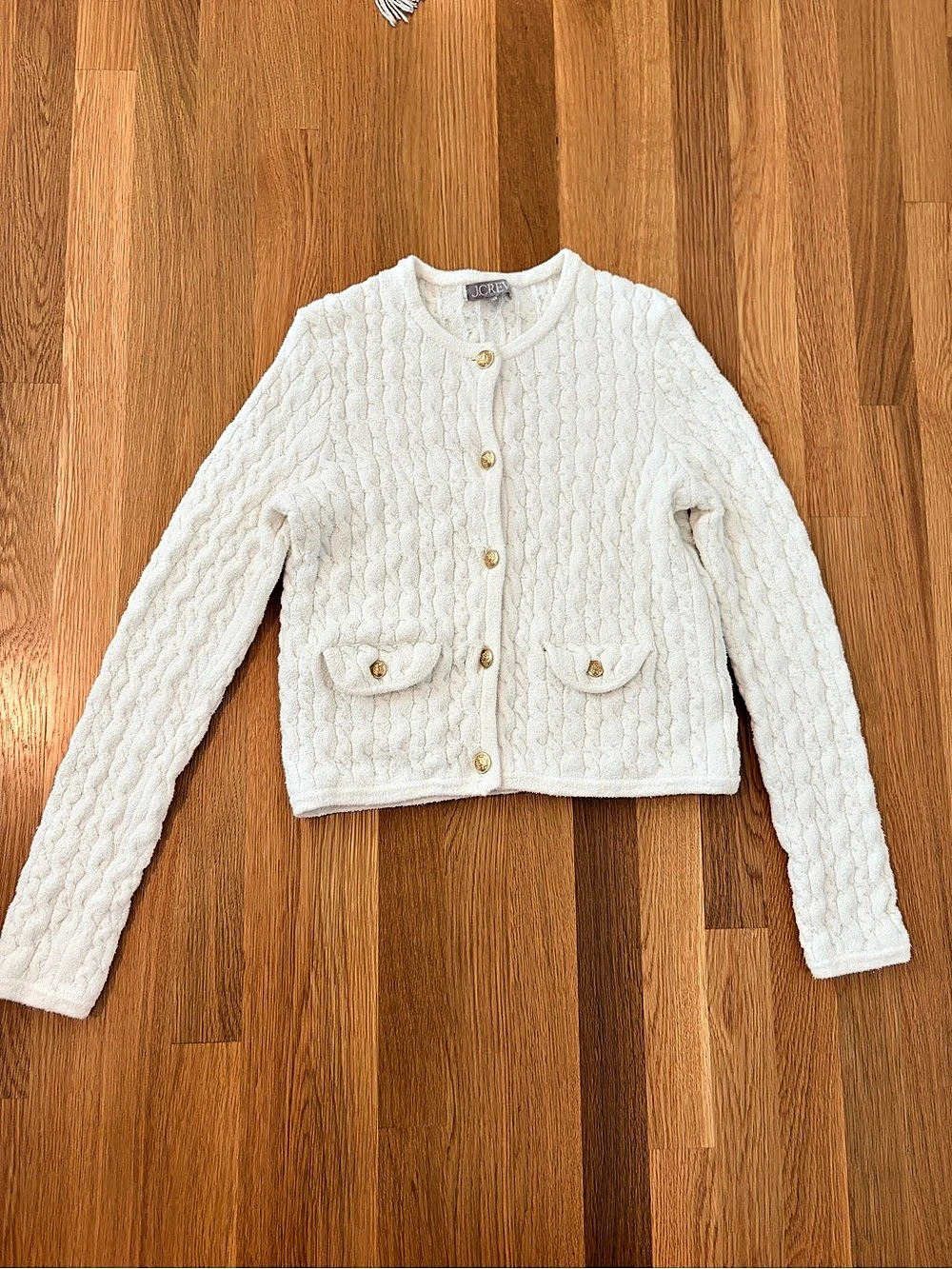J.Crew Odette cable-knit sweater lady jacket in cotton-blend bouclé Cardigan